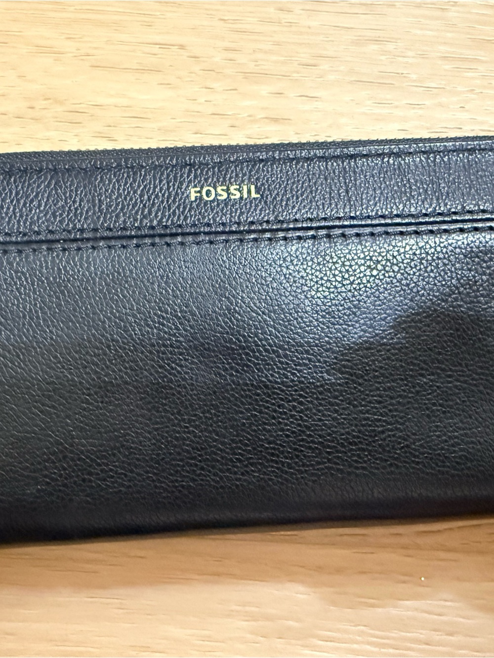 Fossil Black Leather Continental Wallet with Gold Logo